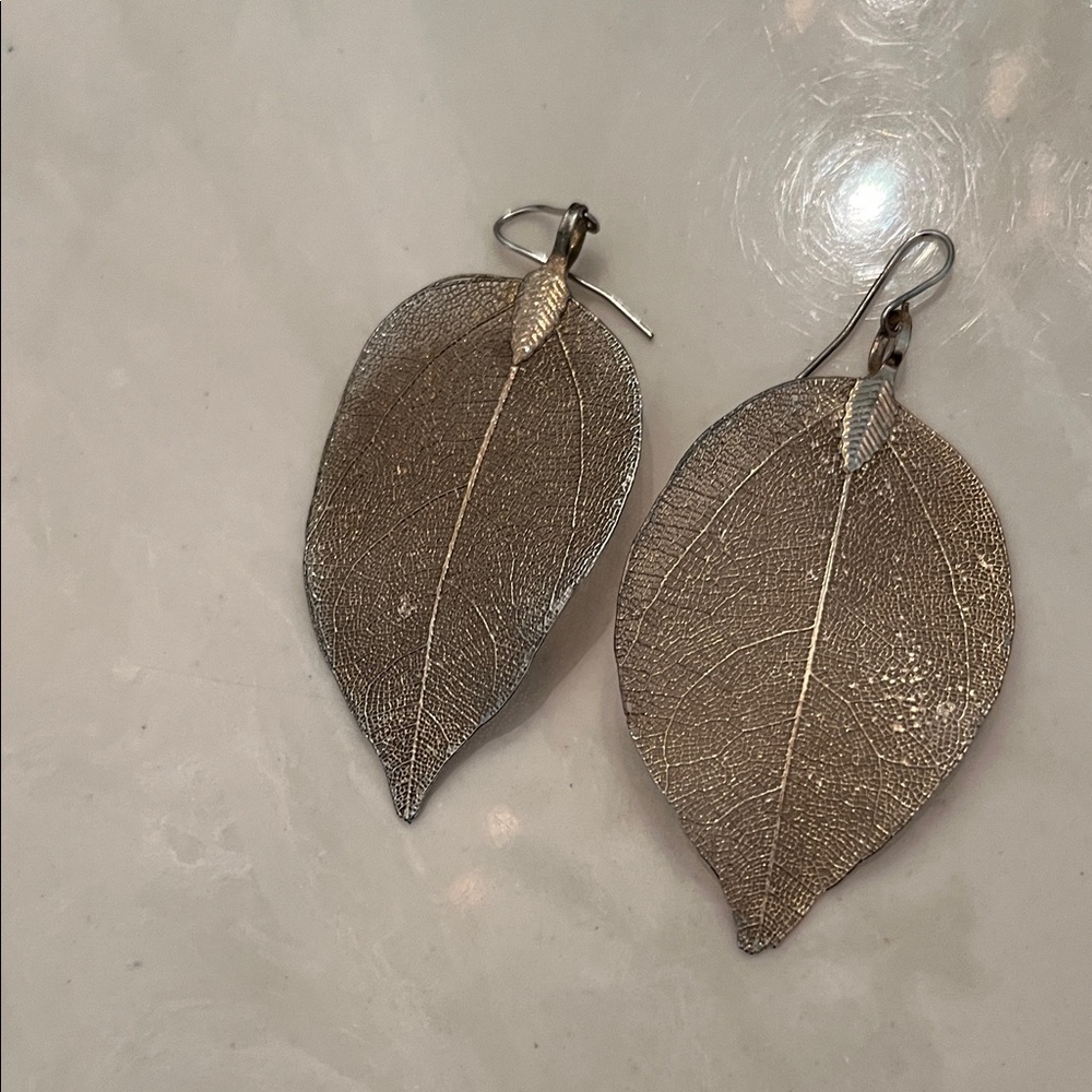Intricate Gold Leaf Drop Earrings